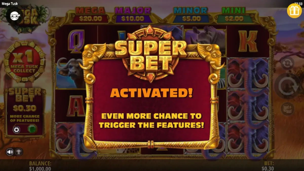Pemandangan sabana Afrika yang indah dalam slot Mega Tusk