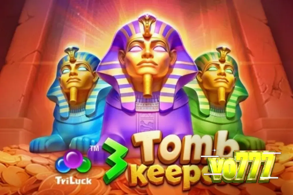 Pemandangan visual slot 3 Tomb Keepers dengan patung Firaun dan elemen makam kuno.